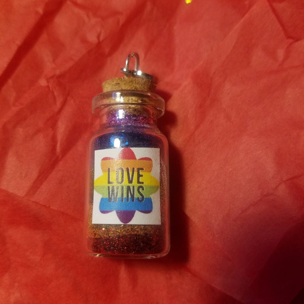 "Love wins" glitter jar necklace